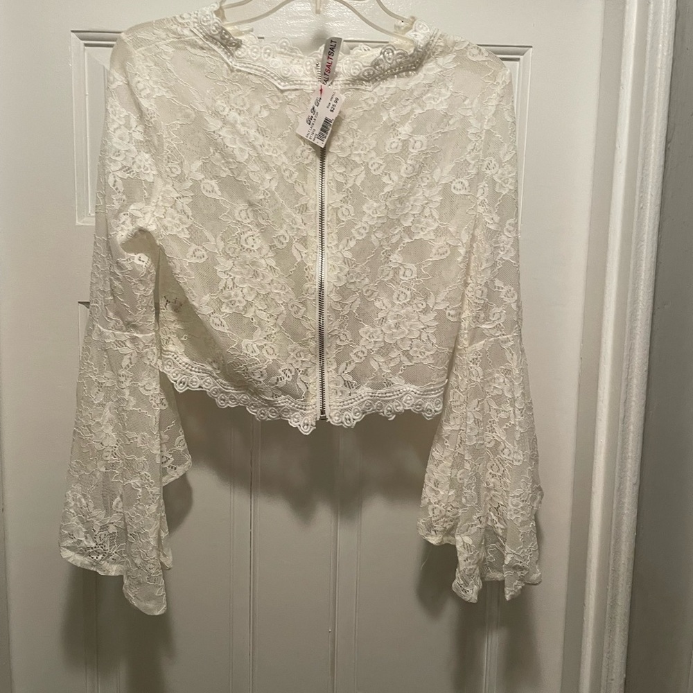 White Lace Long Sleeve Crop Top